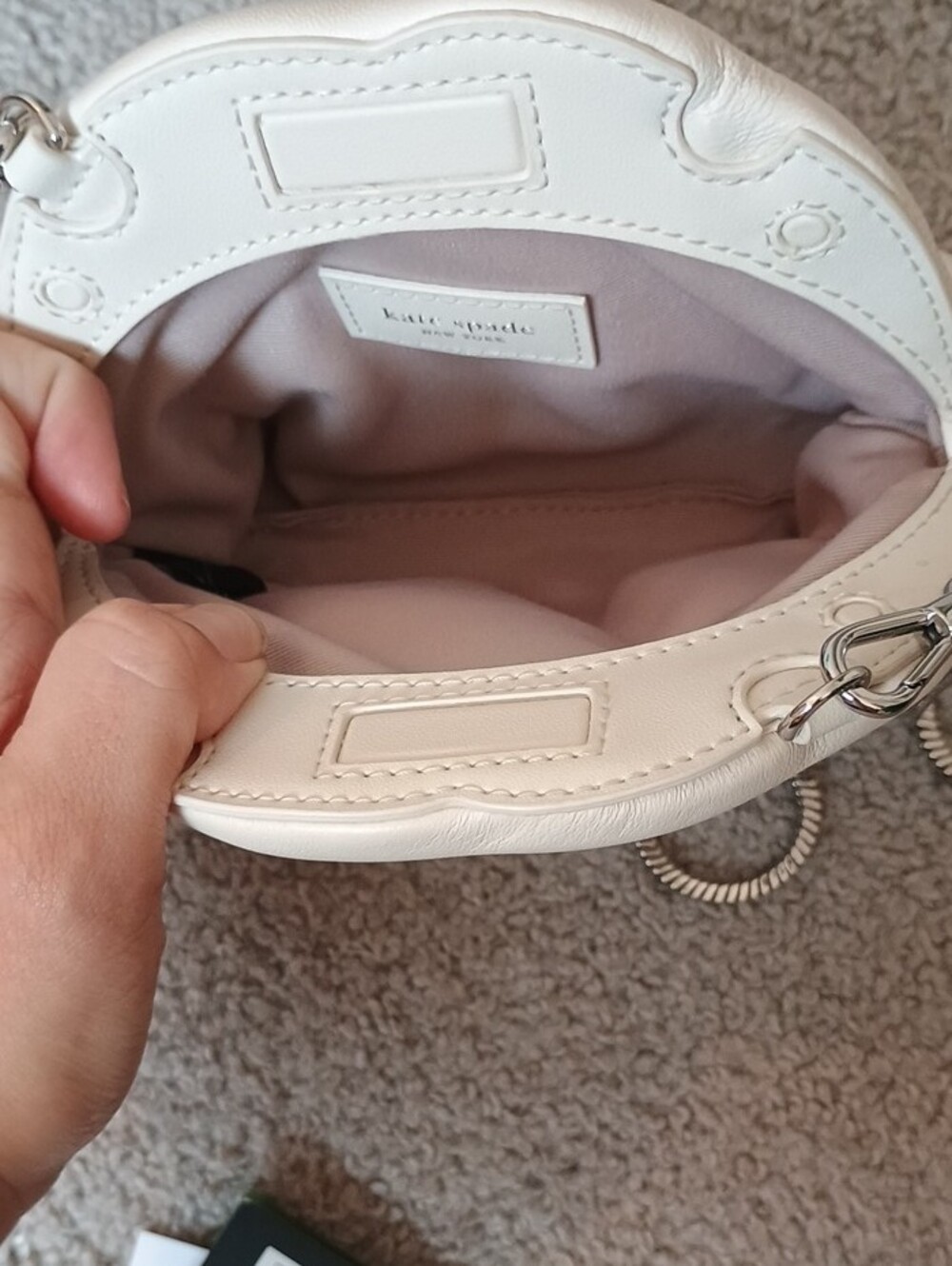 kate spade Cloud 9 White Quilted Crystal Accent Crossbody with Silver Chain - Picture 7 of 9